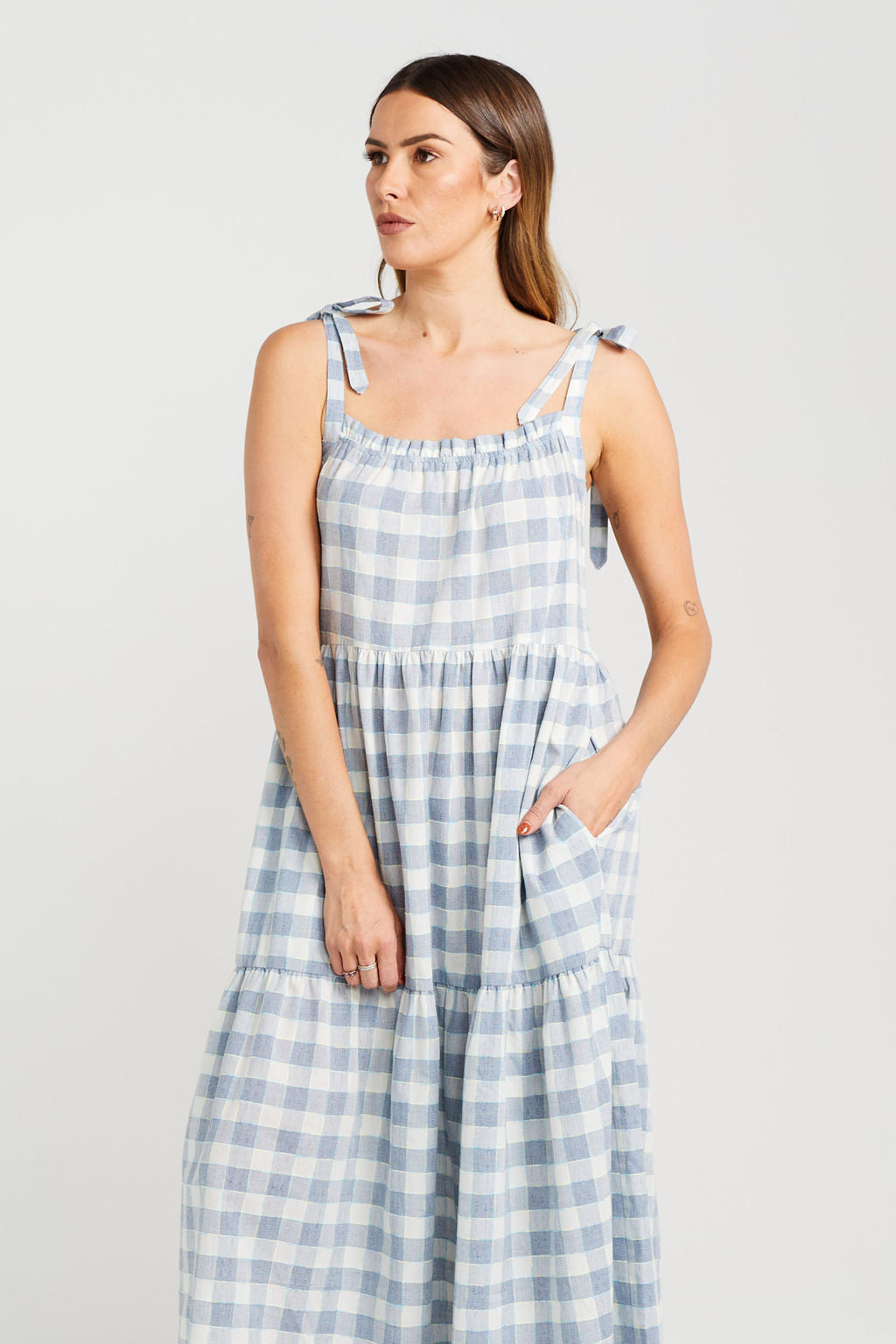 Tie Up Ziggy Dress - Marine Check