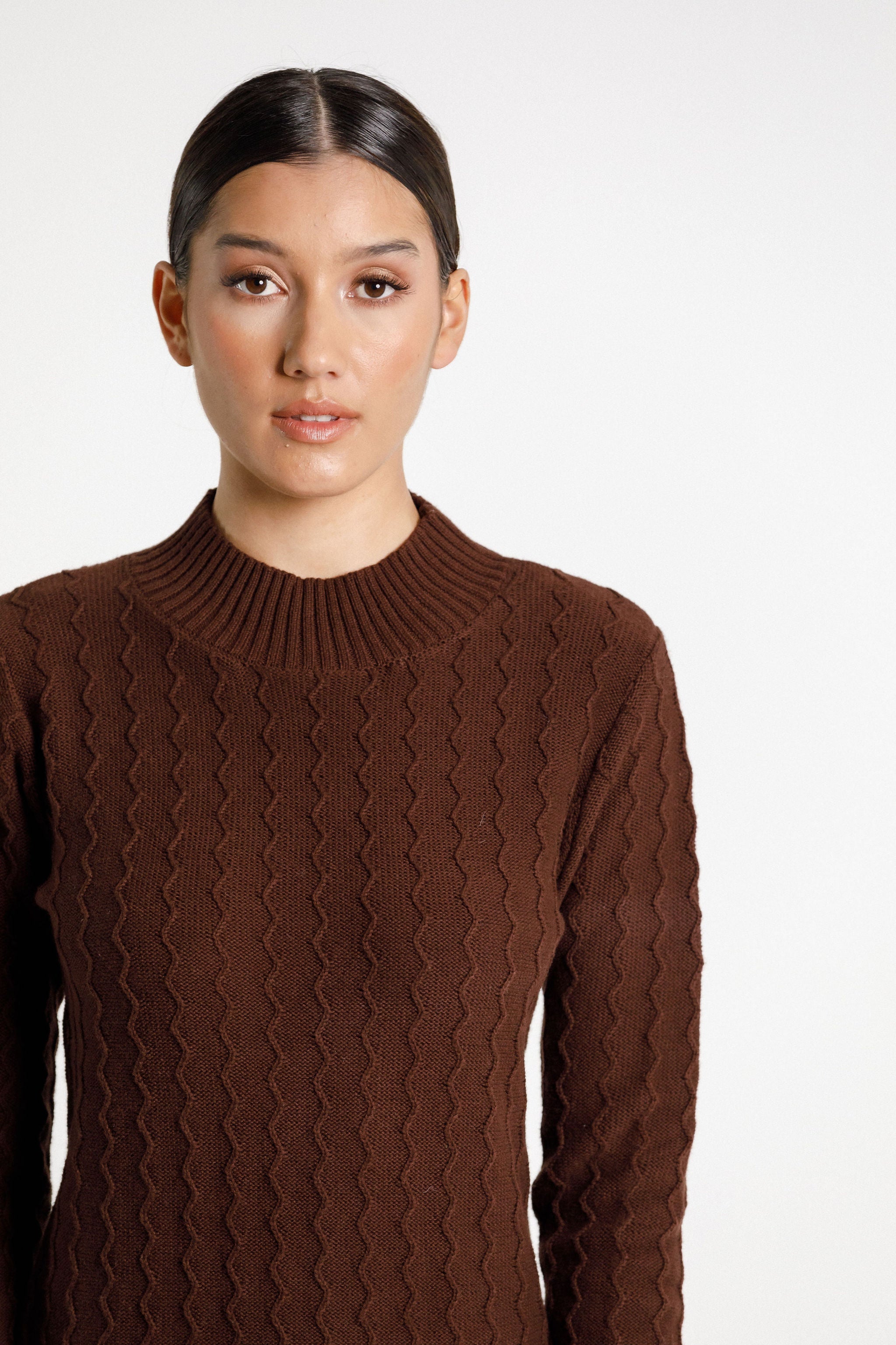 Zigzag Turtle Neck Dress Sale Chocolate